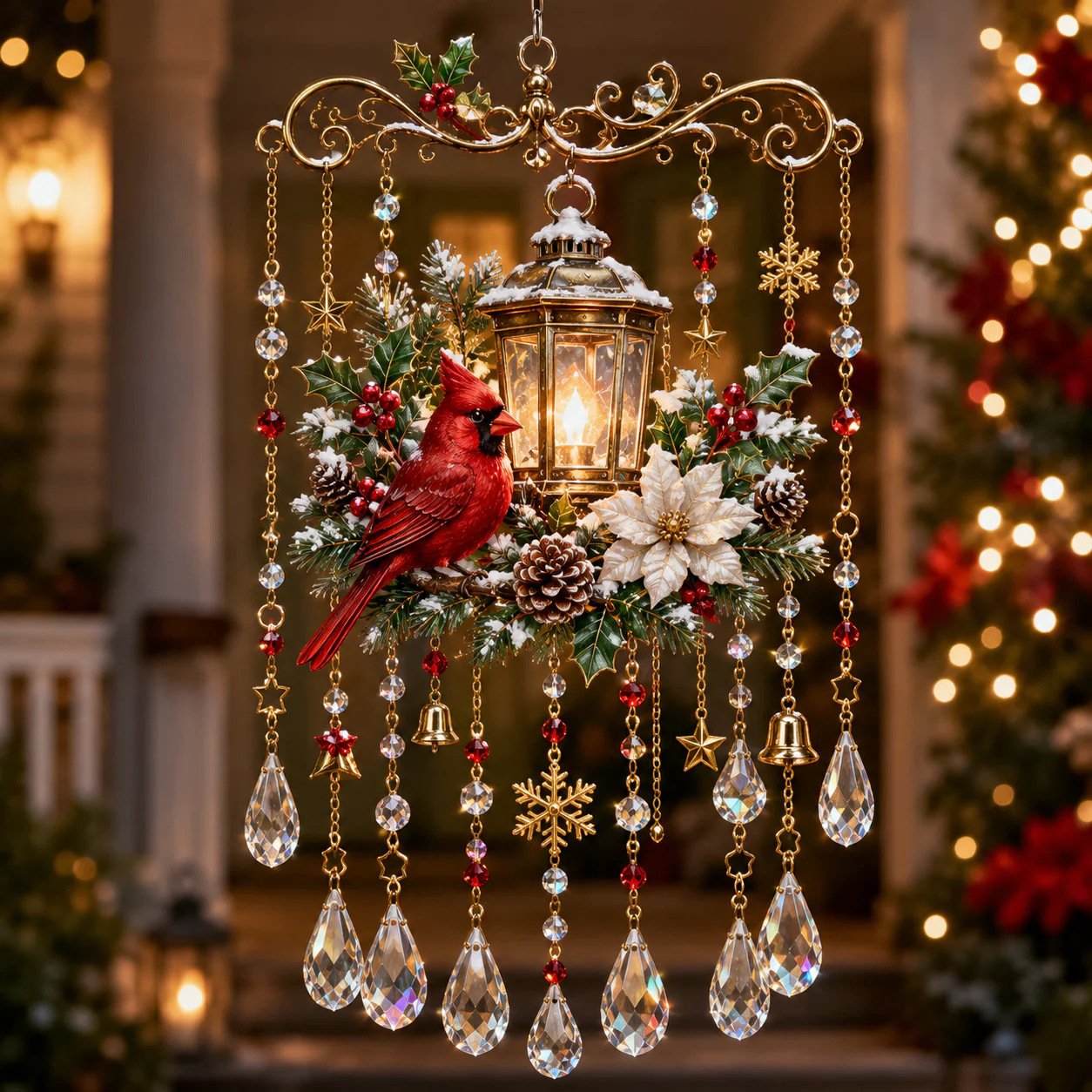 🎄 Limited-Time 50% OFF – Christmas Wind Chime with Crystal Drops🔔 - Cardinal Lantern / 20 cm