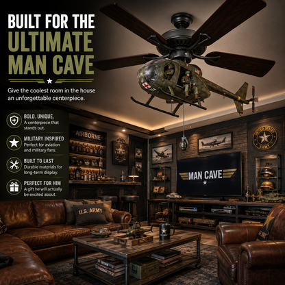 52-Inch Military Helicopter Ceiling Fan – Integrated 3D Aircraft Fan for Man Cave, Garage & Game Room