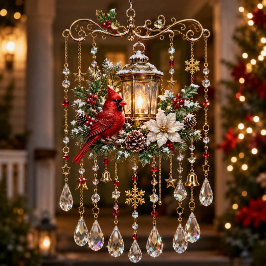 🎄 Limited-Time 50% OFF – Christmas Wind Chime with Crystal Drops🔔 - Cardinal Lantern / 20 cm
