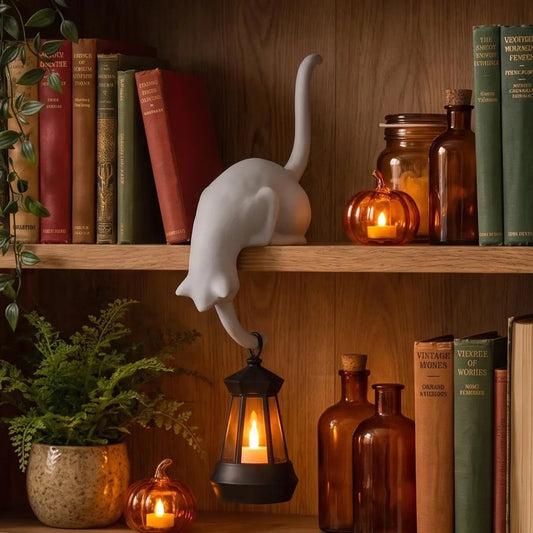 🐈 Limited-Time 49% OFF – Cute Cat Shelf Hook with Hanging Lantern - White Cat Hook with Lantern