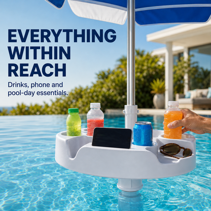 7FT Portable In-Pool Umbrella with Weighted Sand Base, Drink Tray & Phone Stand