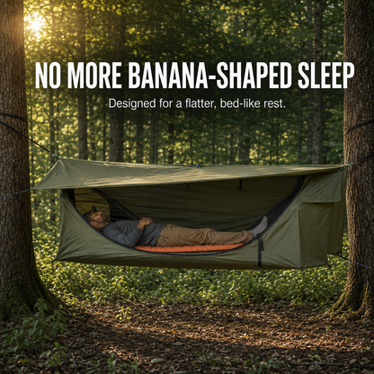 Lay-Flat Hammock Tent with Rainfly & Mosquito Net – Elevated 1-Person Camping Shelter