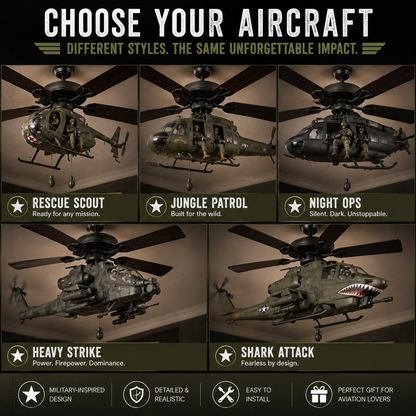 52-Inch Military Helicopter Ceiling Fan – Integrated 3D Aircraft Fan for Man Cave, Garage & Game Room