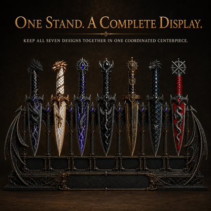 Dragon Relic Collection – 7 Decorative Fantasy Daggers with Winged Display Stand