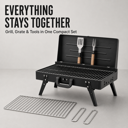 Portable Foldable Charcoal BBQ Grill with Carry Handle