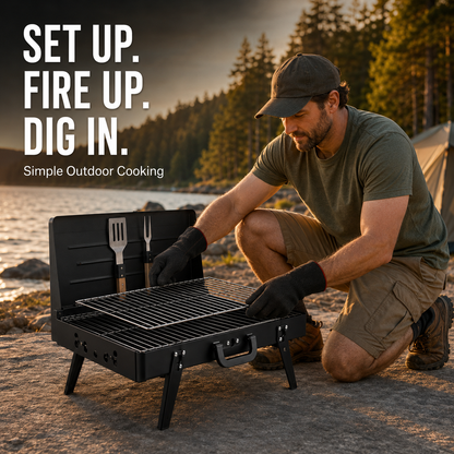 Portable Foldable Charcoal BBQ Grill with Carry Handle