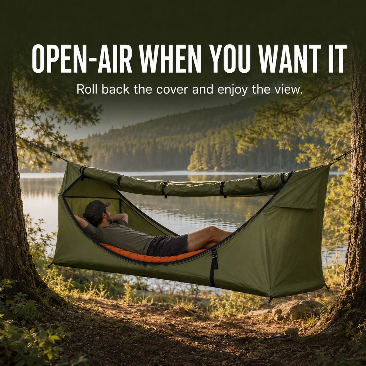 Lay-Flat Hammock Tent with Rainfly & Mosquito Net – Elevated 1-Person Camping Shelter
