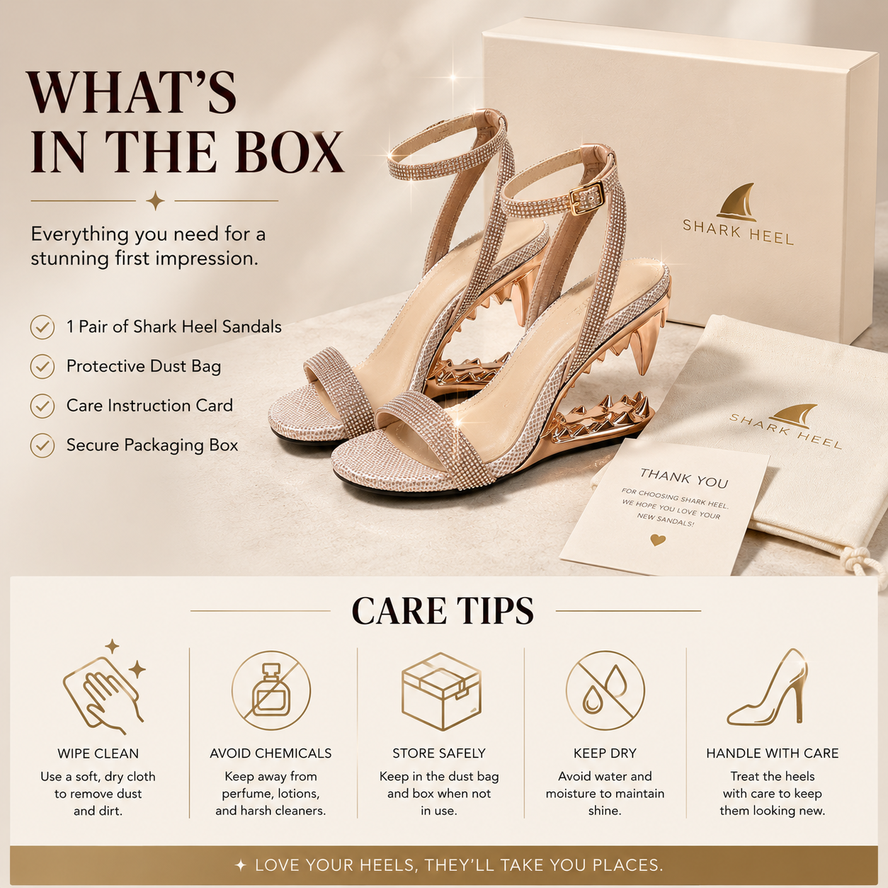 Women’s Rhinestone Shark Heel Wedge Sandals – Adjustable Ankle Strap Open-Toe Statement Heels