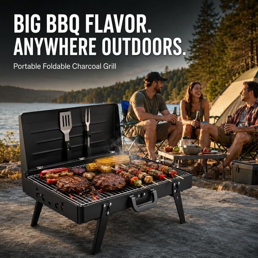 Portable Foldable Charcoal BBQ Grill with Carry Handle