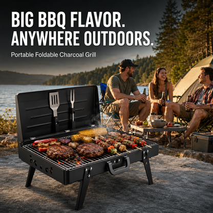 Portable Foldable Charcoal BBQ Grill with Carry Handle