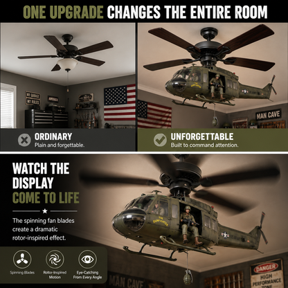 52-Inch Military Helicopter Ceiling Fan – Integrated 3D Aircraft Fan for Man Cave, Garage & Game Room