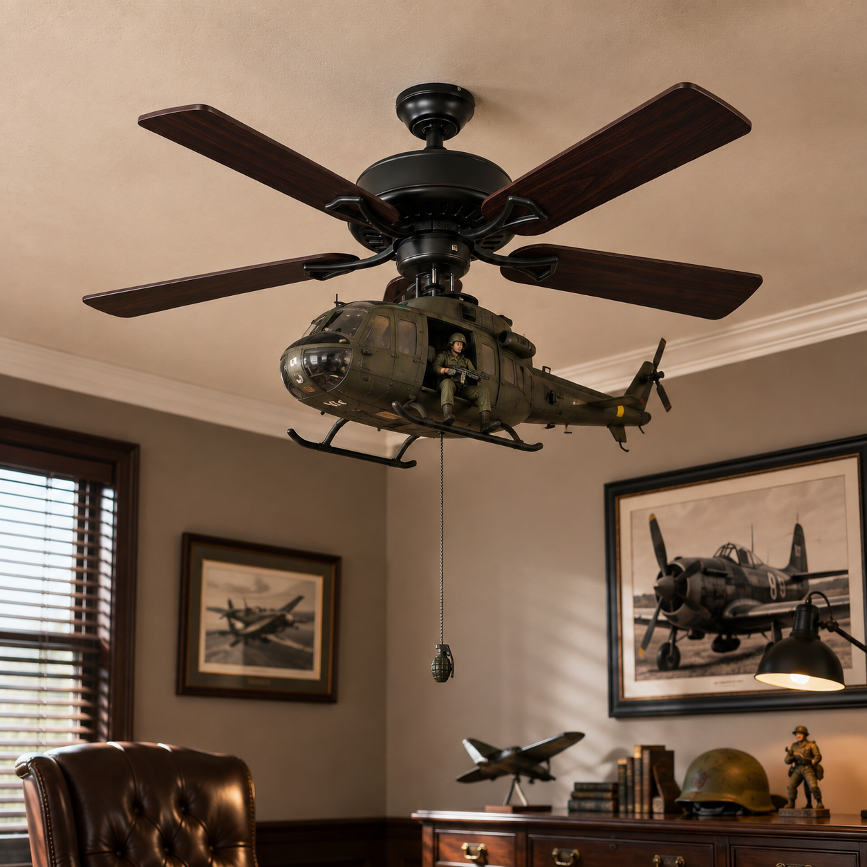 52-Inch Military Helicopter Ceiling Fan – Integrated 3D Aircraft Fan for Man Cave, Garage & Game Room