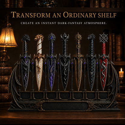 Dragon Relic Collection – 7 Decorative Fantasy Daggers with Winged Display Stand