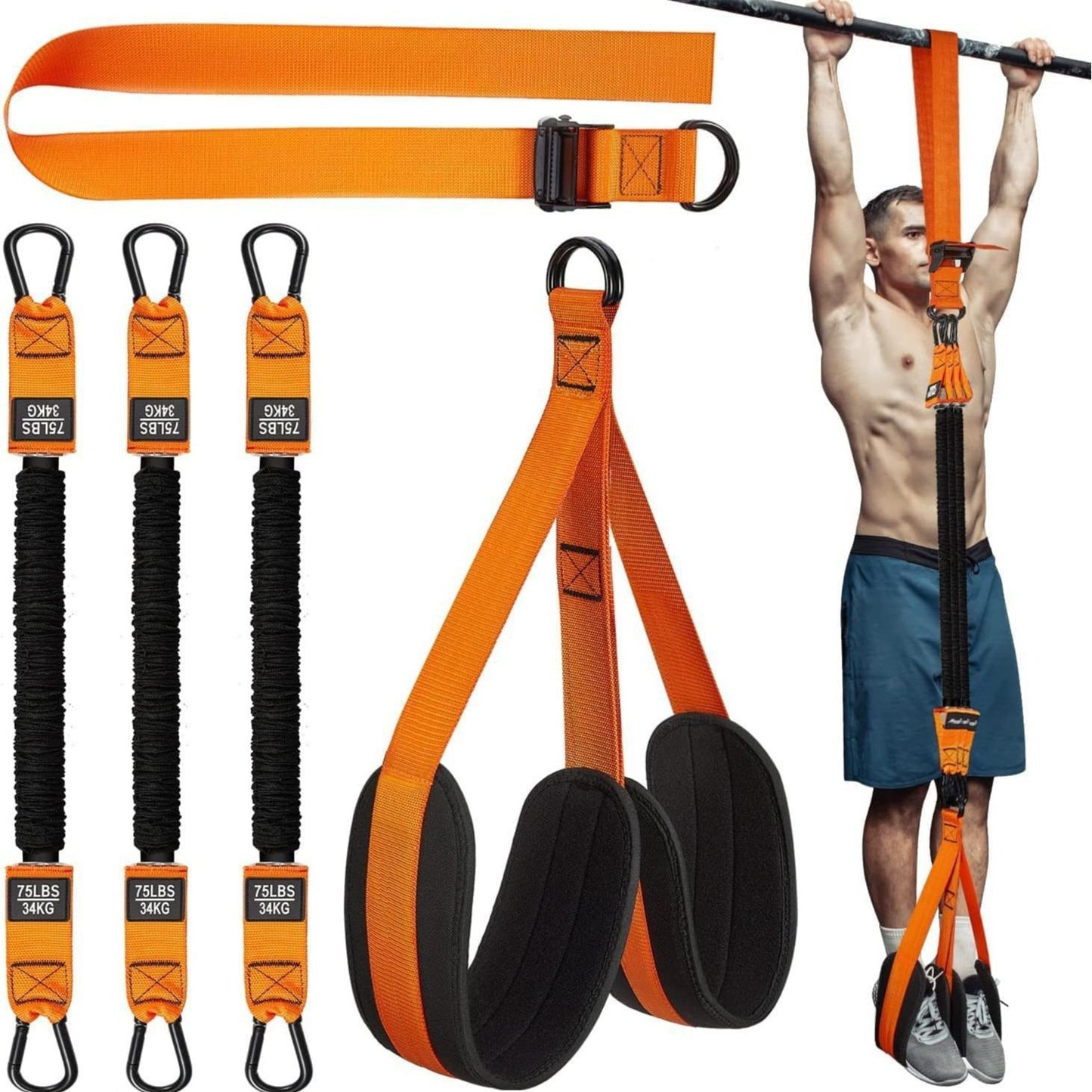 💪Home Gym Upgrade 49% OFF – Suspension Resistance Trainer Kit for Strength & Pull-Up Training - Black / 255 lbs