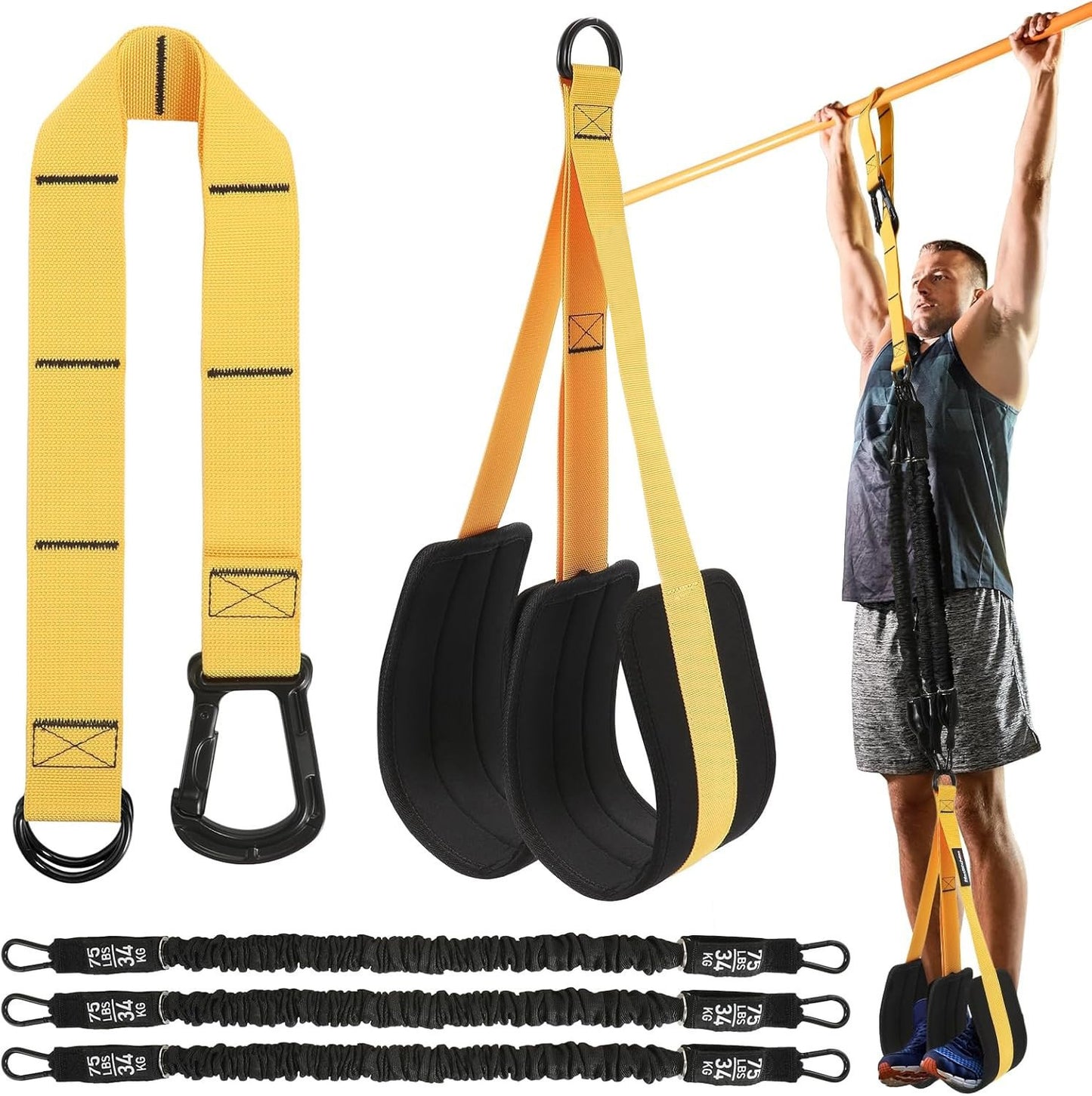 💪Home Gym Upgrade 49% OFF – Suspension Resistance Trainer Kit for Strength & Pull-Up Training - Black / 255 lbs