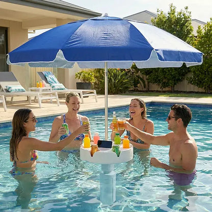 7FT Portable In-Pool Umbrella with Weighted Sand Base, Drink Tray & Phone Stand