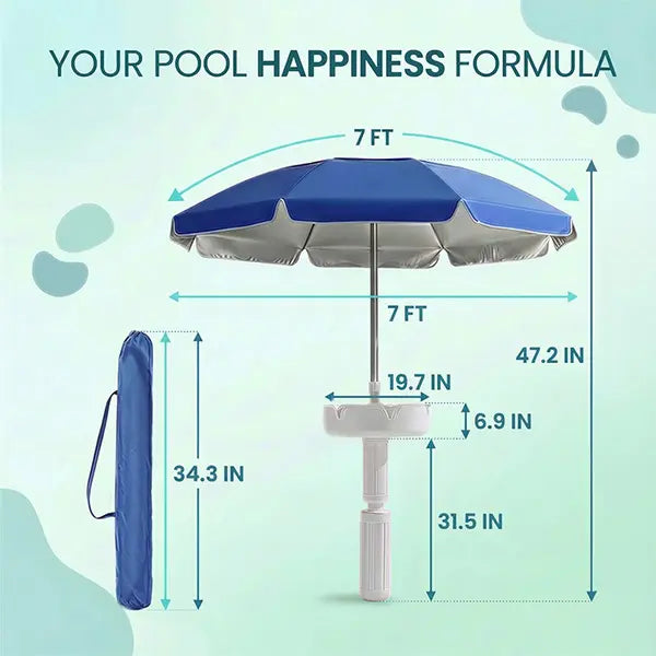 7FT Portable In-Pool Umbrella with Weighted Sand Base, Drink Tray & Phone Stand