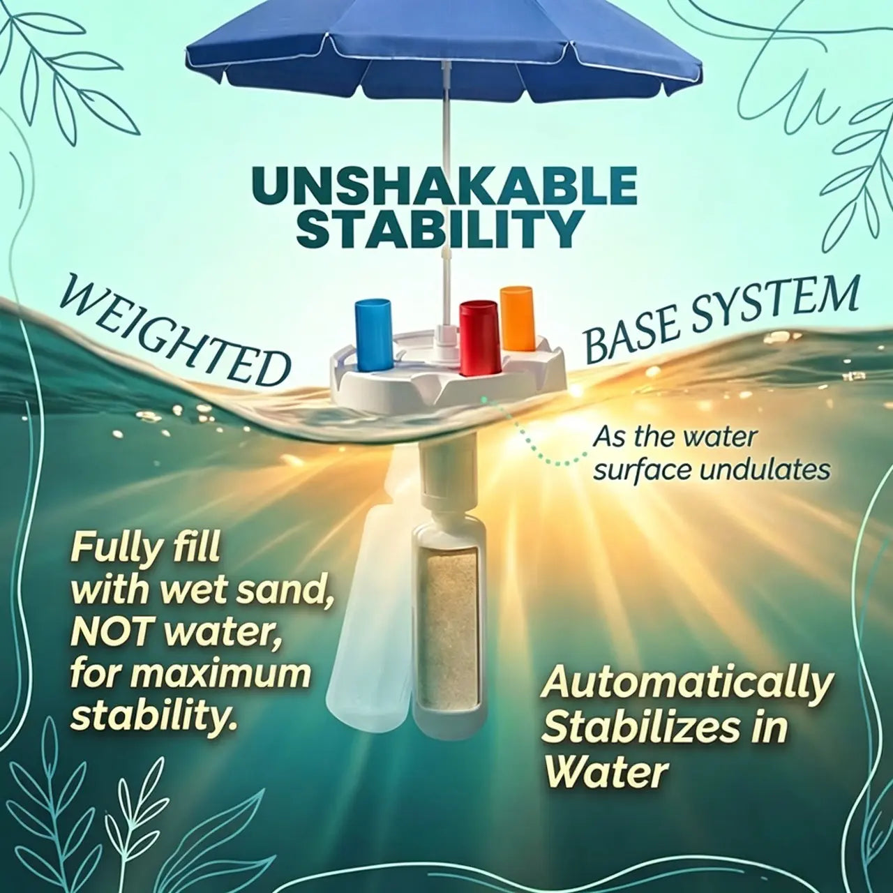 7FT Portable In-Pool Umbrella with Weighted Sand Base, Drink Tray & Phone Stand
