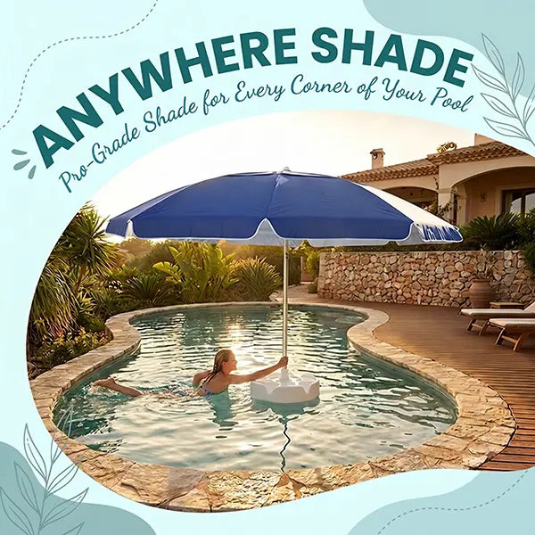 7FT Portable In-Pool Umbrella with Weighted Sand Base, Drink Tray & Phone Stand