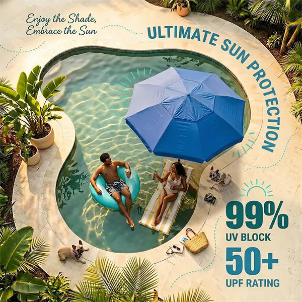 7FT Portable In-Pool Umbrella with Weighted Sand Base, Drink Tray & Phone Stand
