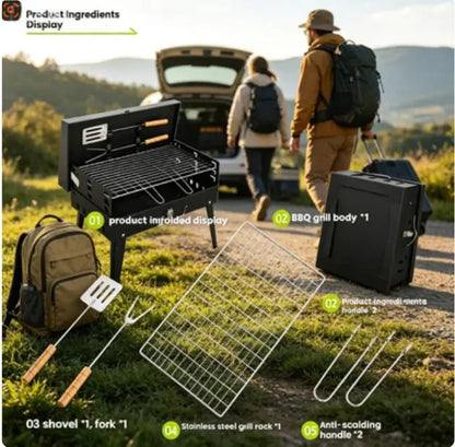 Portable Foldable Charcoal BBQ Grill with Carry Handle