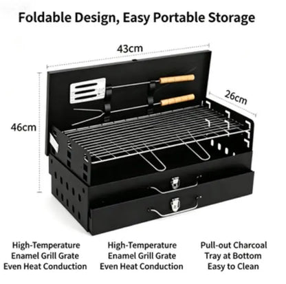 Portable Foldable Charcoal BBQ Grill with Carry Handle