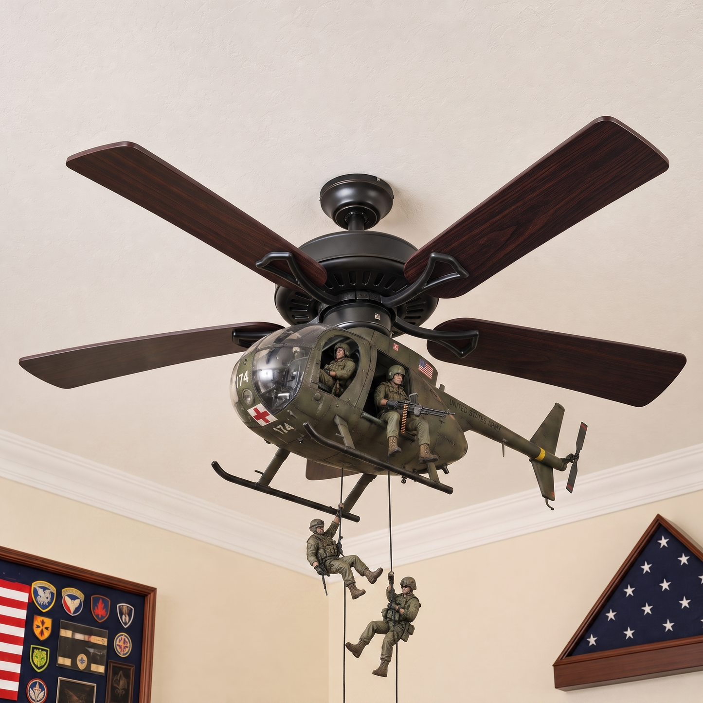 52-Inch Military Helicopter Ceiling Fan – Integrated 3D Aircraft Fan for Man Cave, Garage & Game Room