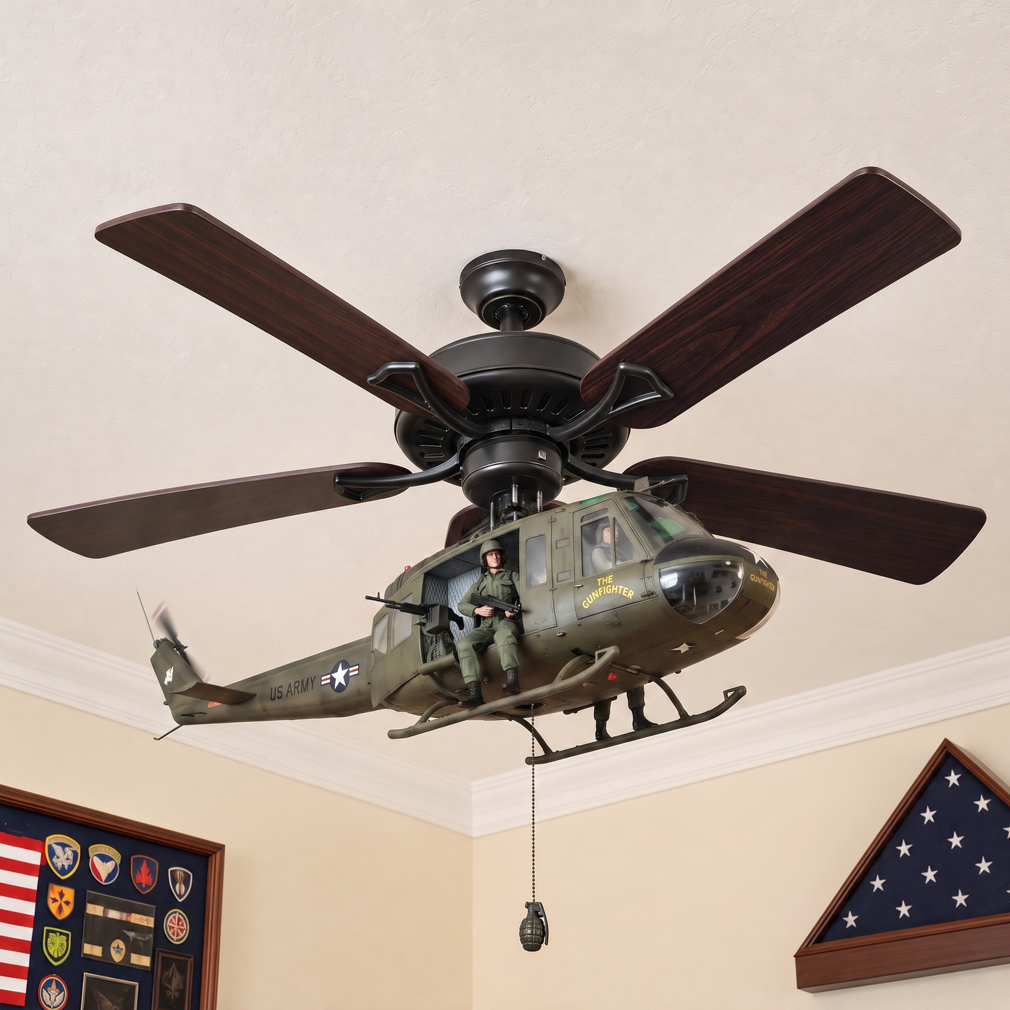 52-Inch Military Helicopter Ceiling Fan – Integrated 3D Aircraft Fan for Man Cave, Garage & Game Room