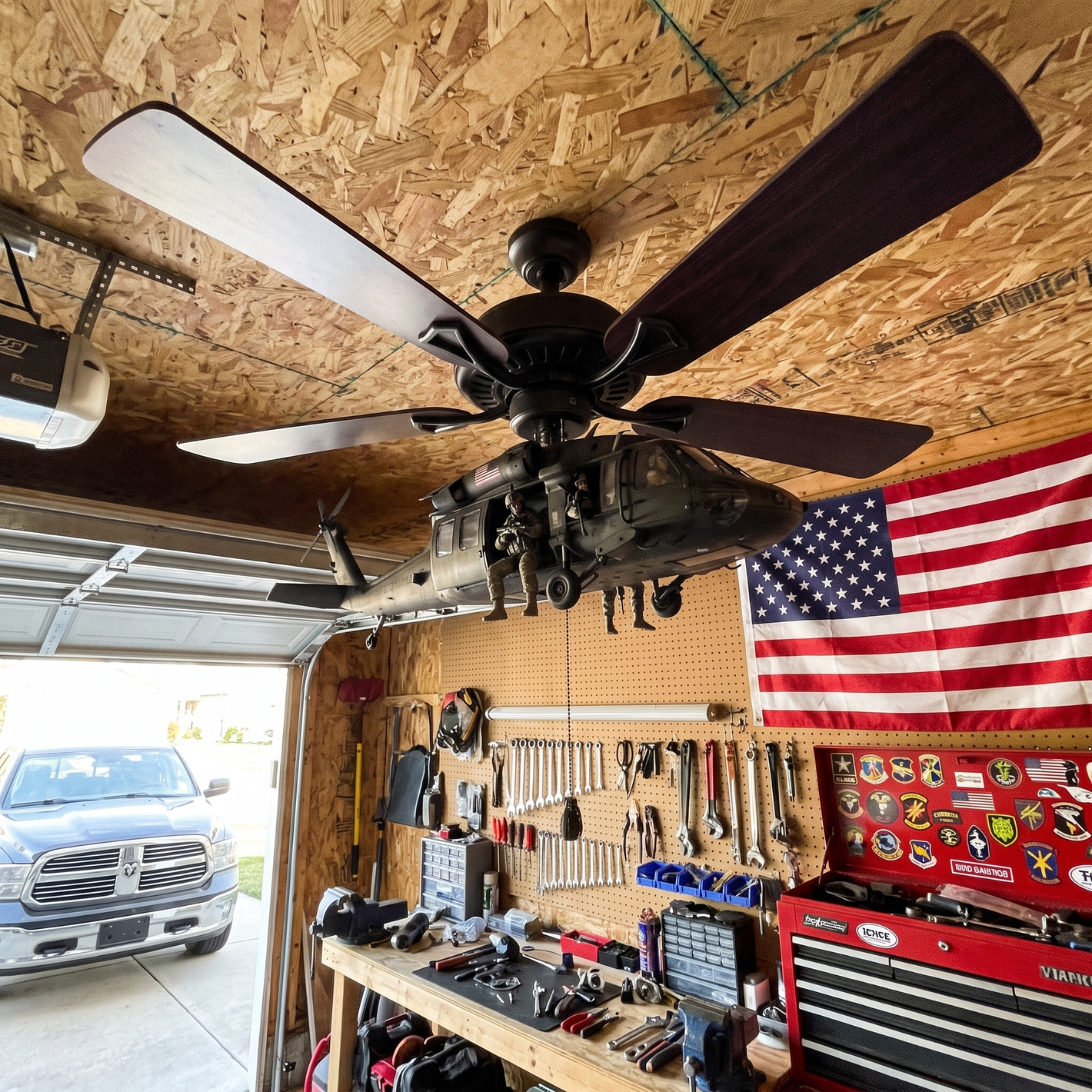 52-Inch Military Helicopter Ceiling Fan – Integrated 3D Aircraft Fan for Man Cave, Garage & Game Room