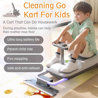 Kids Electric Ride-On Cleaning Car with Mop & LED Lights
