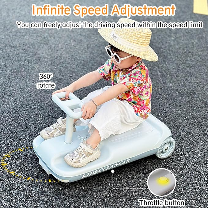 Kids Electric Ride-On Cleaning Car with Mop & LED Lights