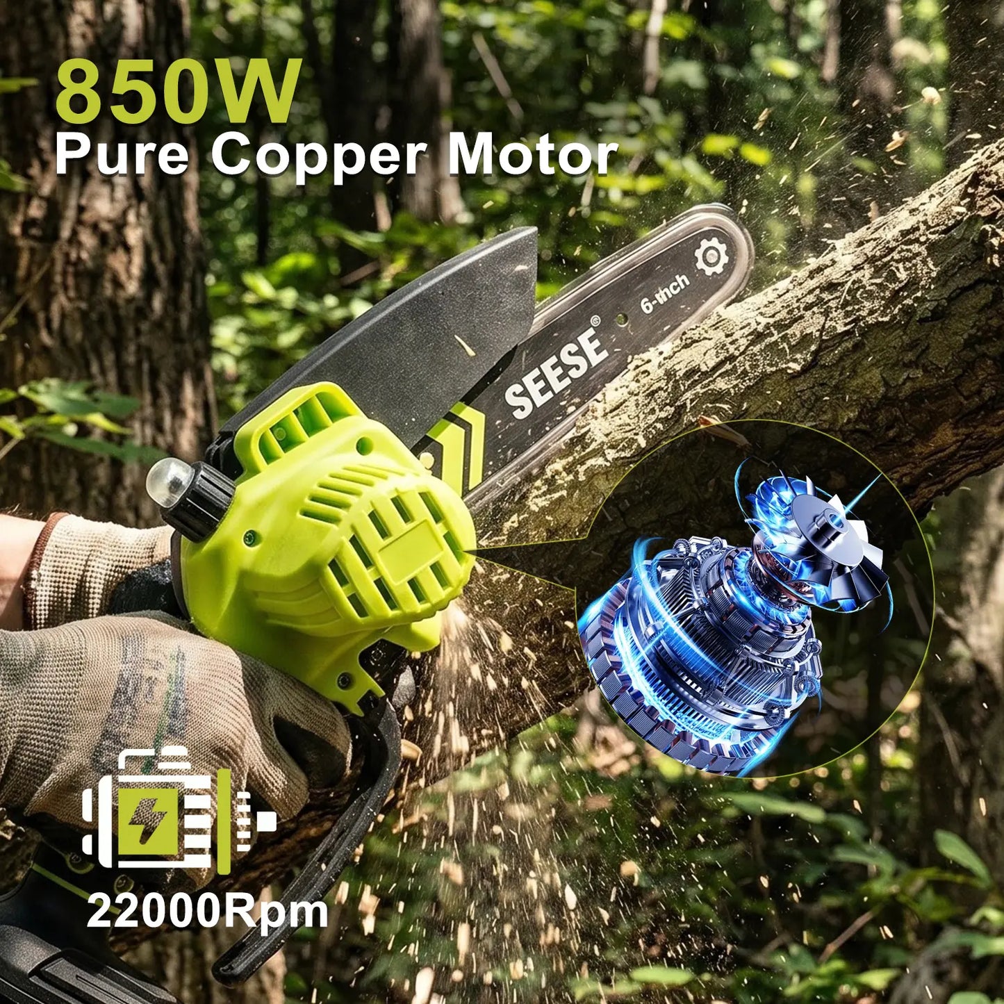 6-Inch Brushless Mini Chainsaw with Automatic Oiling System