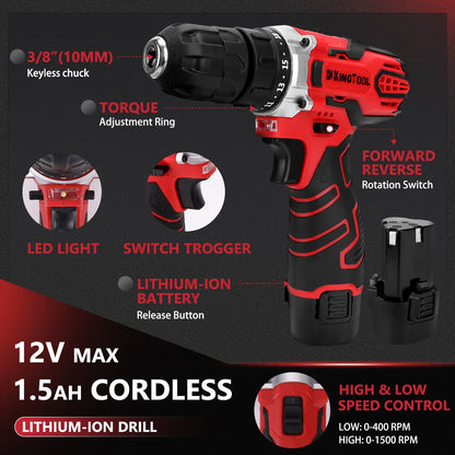 276-Piece 12V Cordless Drill & Home Repair Tool Kit with Carrying Case