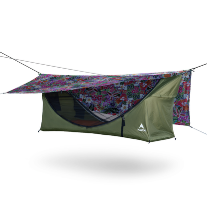 Lay-Flat Hammock Tent with Rainfly & Mosquito Net – Elevated 1-Person Camping Shelter