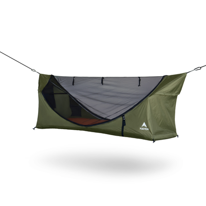 Lay-Flat Hammock Tent with Rainfly & Mosquito Net – Elevated 1-Person Camping Shelter