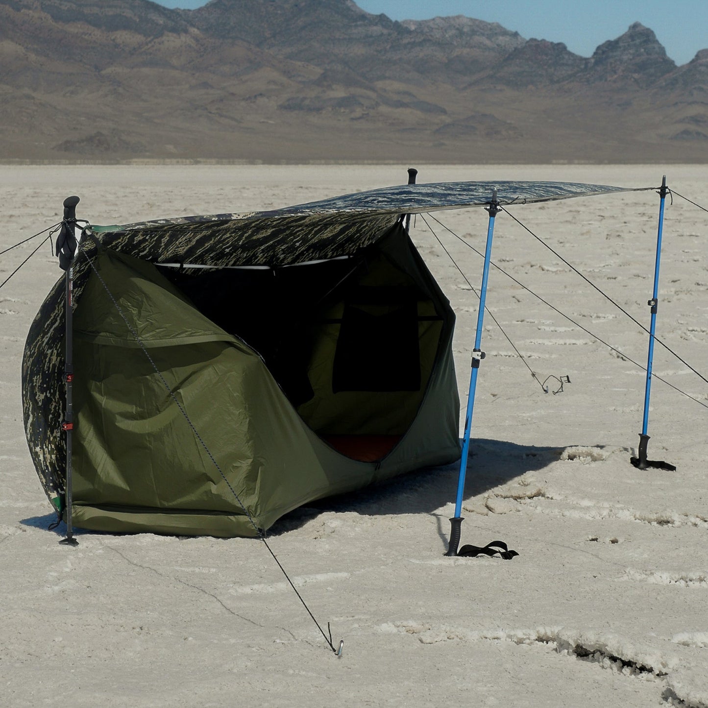 Lay-Flat Hammock Tent with Rainfly & Mosquito Net – Elevated 1-Person Camping Shelter