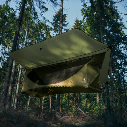 Lay-Flat Hammock Tent with Rainfly & Mosquito Net – Elevated 1-Person Camping Shelter
