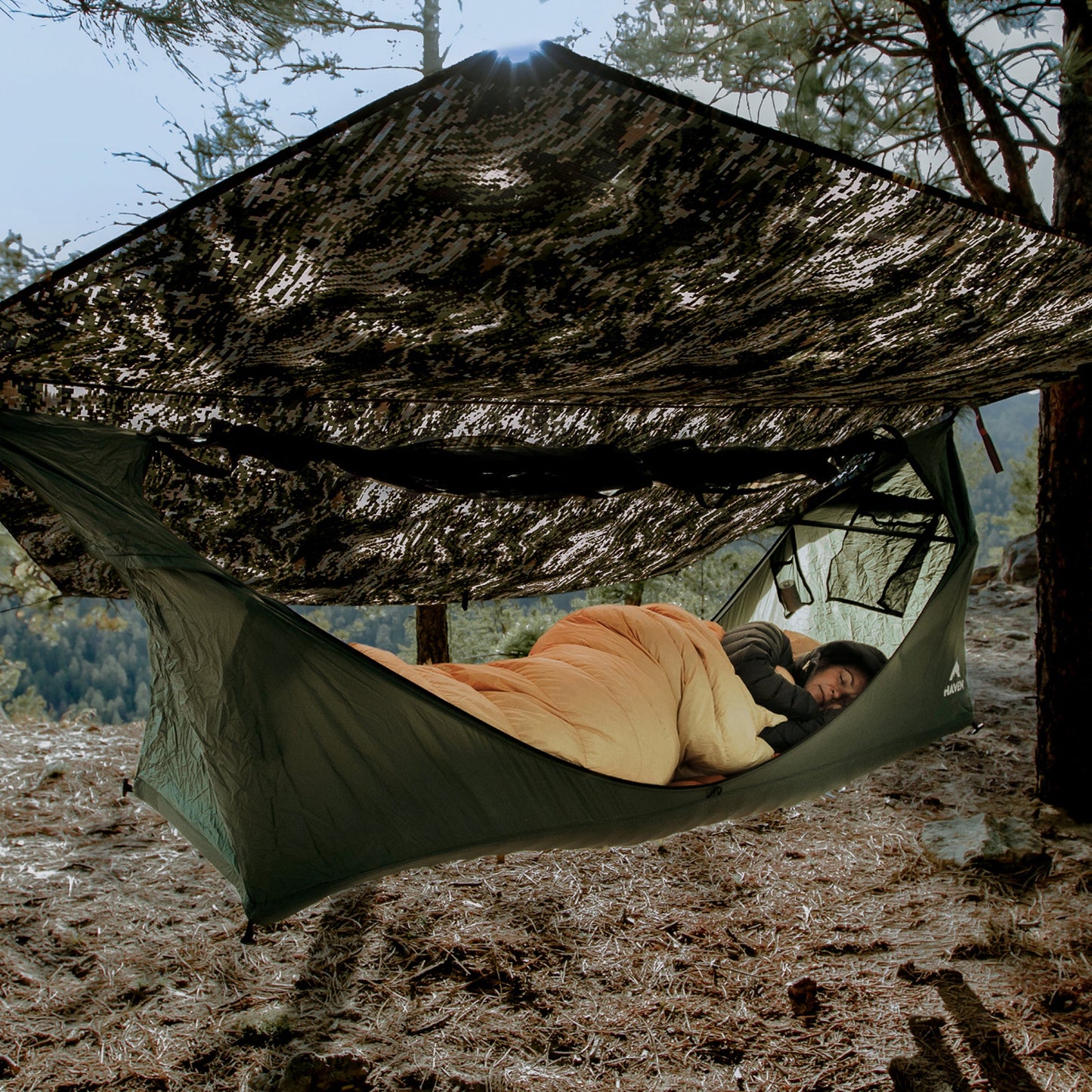 Lay-Flat Hammock Tent with Rainfly & Mosquito Net – Elevated 1-Person Camping Shelter