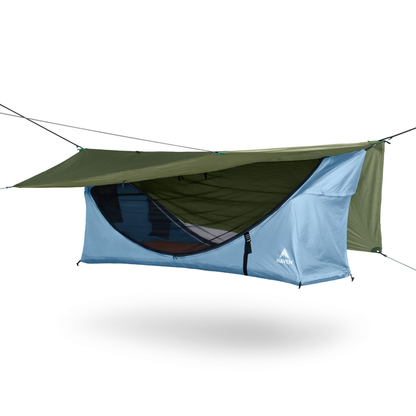 Lay-Flat Hammock Tent with Rainfly & Mosquito Net – Elevated 1-Person Camping Shelter