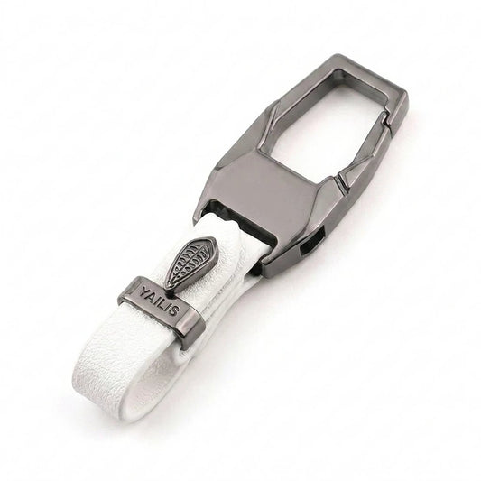 Personalized Car Emblem Keychain with Premium Metal Carabiner - Gunmetal Gray / White
