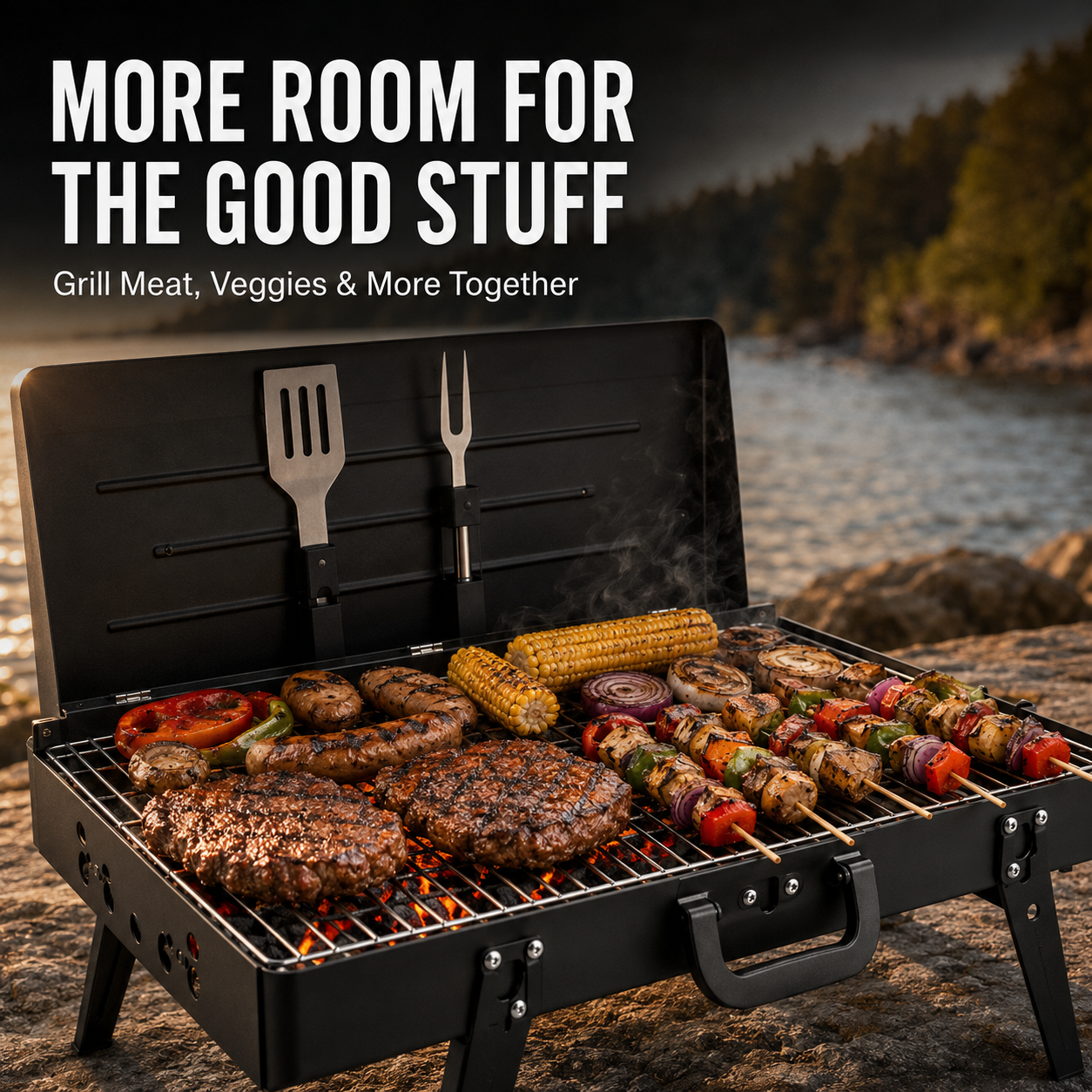 Portable Foldable Charcoal BBQ Grill with Carry Handle
