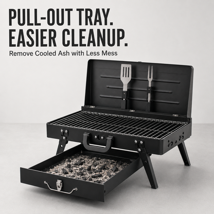Portable Foldable Charcoal BBQ Grill with Carry Handle
