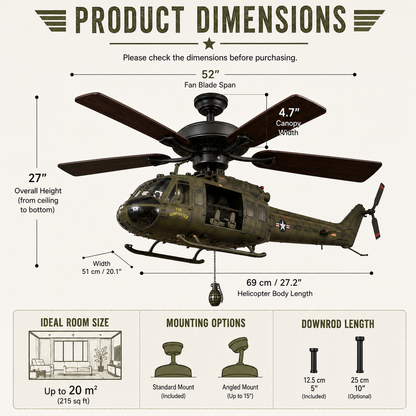 52-Inch Military Helicopter Ceiling Fan – Integrated 3D Aircraft Fan for Man Cave, Garage & Game Room