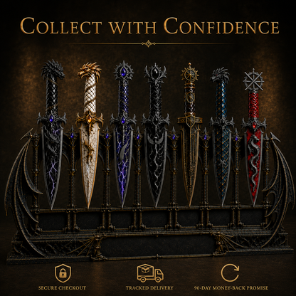 Dragon Relic Collection – 7 Decorative Fantasy Daggers with Winged Display Stand