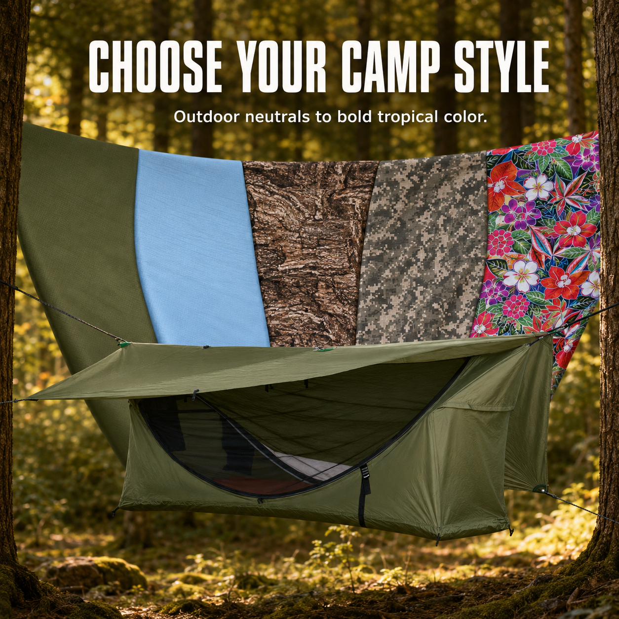 Lay-Flat Hammock Tent with Rainfly & Mosquito Net – Elevated 1-Person Camping Shelter