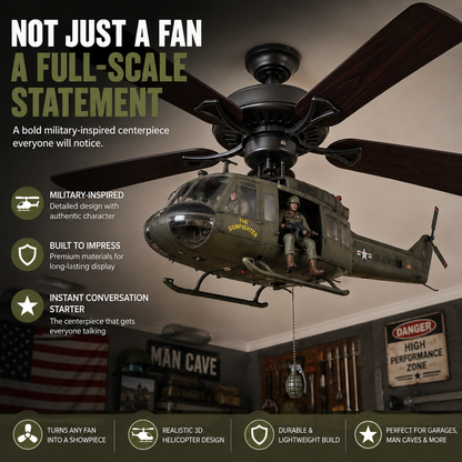 52-Inch Military Helicopter Ceiling Fan – Integrated 3D Aircraft Fan for Man Cave, Garage & Game Room