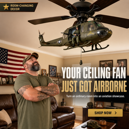 52-Inch Military Helicopter Ceiling Fan – Integrated 3D Aircraft Fan for Man Cave, Garage & Game Room