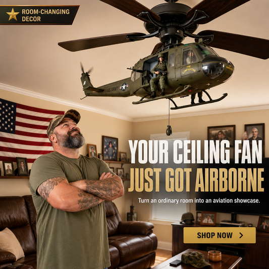 52-Inch Military Helicopter Ceiling Fan – Integrated 3D Aircraft Fan for Man Cave, Garage & Game Room