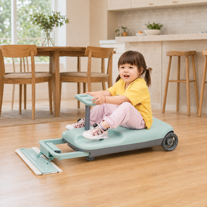 Kids Electric Ride-On Cleaning Car with Mop & LED Lights